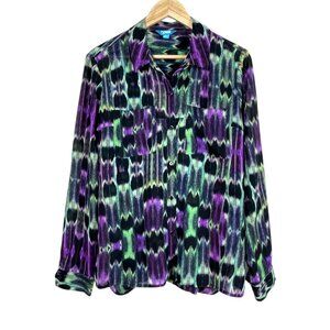 L'AMOUR NANETTE LEPORE ABSTRACT BUTTON UP LONG SLEEVE TOP